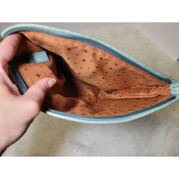 FOSSIL Explorer Flap Foldover Hobo Mint Green Teal Leather Slouch Shoulder Bag - Picture 5 of 12